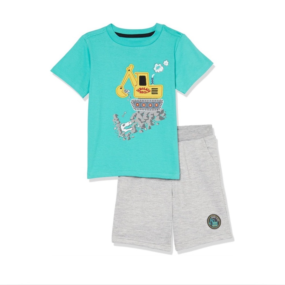 Boys 2 Piece Short Sleeve T-shirt and Shorts Set Dinosaur Dig